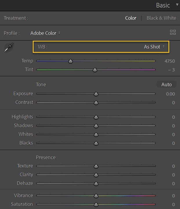 adjusting the White balance