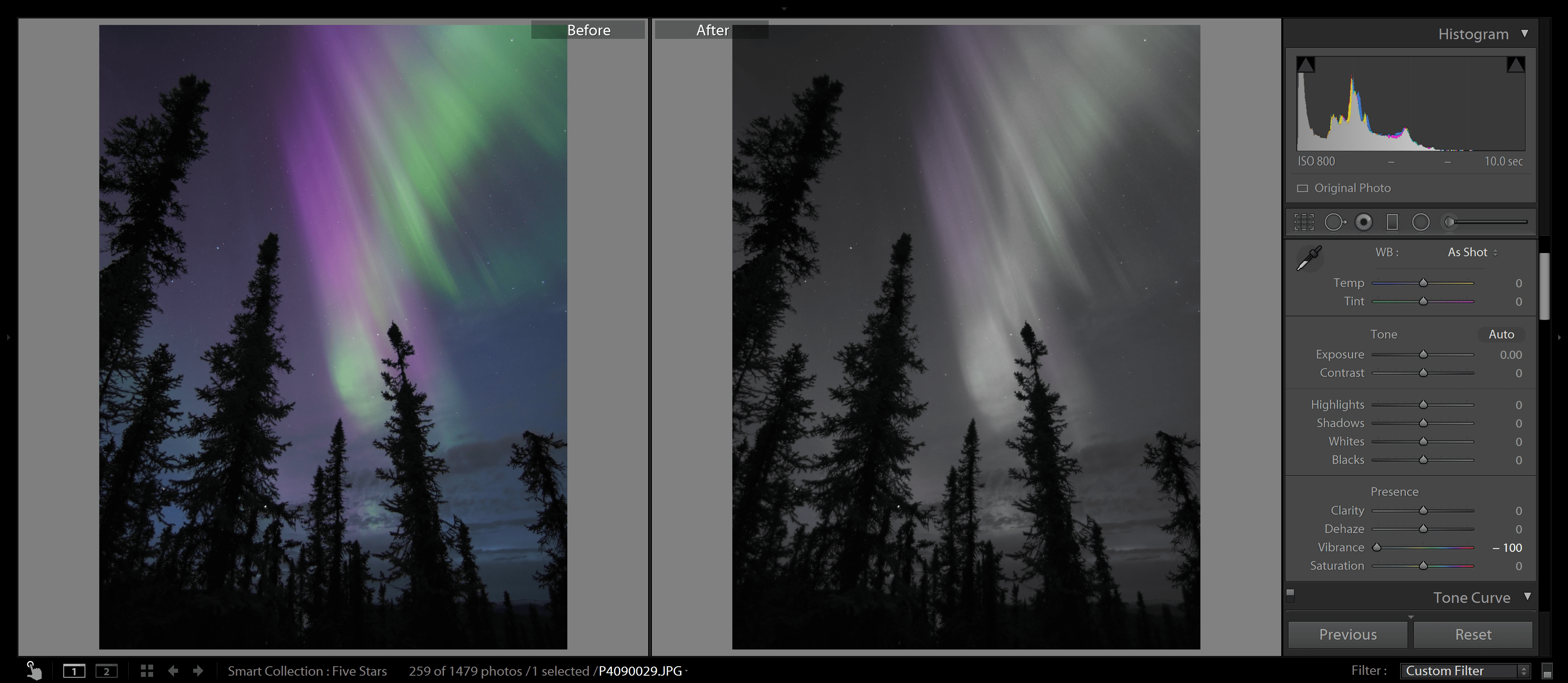 How to edit the aurora in Lightroom